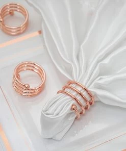 HIER_2210 4 Pack Rose Gold Plated Aluminium Spiral Napkin Rings Linen Napkins