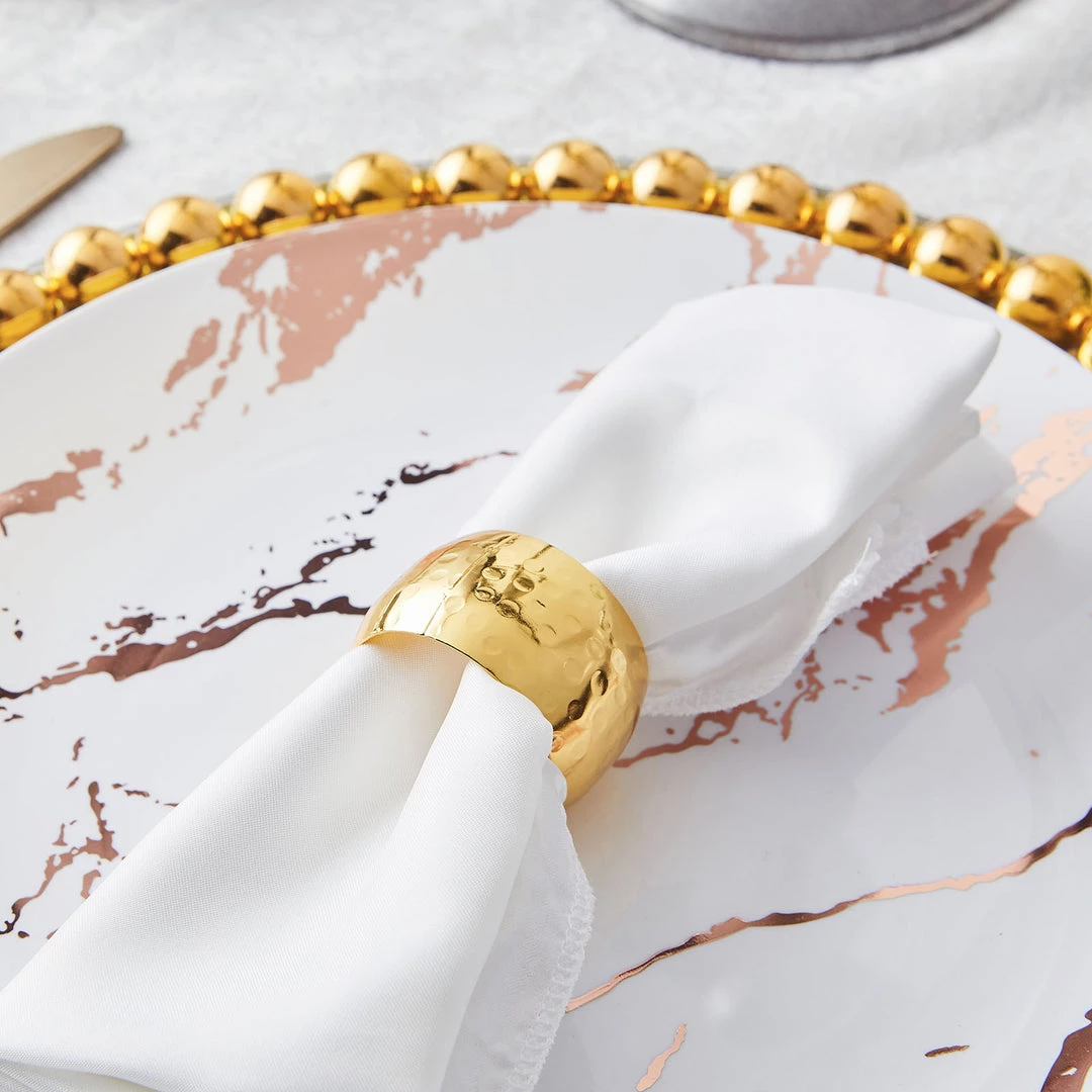 HIER_2310 4 Pack Metallic Gold Hammered Napkin Rings Linen Napkins 8 HIER_2310 4 Pack Metallic Gold Hammered Napkin Rings Linen Napkins