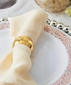 HIER_2310 4 Pack Metallic Gold Hammered Napkin Rings Linen Napkins 22 HIER_2310 4 Pack Metallic Gold Hammered Napkin Rings Linen Napkins