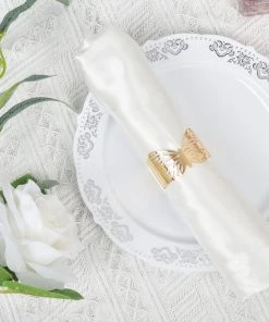 HIER_2310 Linen Napkins 5 Pack | Metallic Gold Butterfly Napkin Rings, Paper Napkin Holders