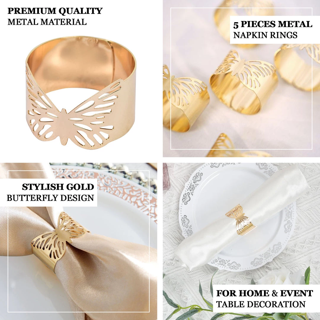 HIER_2310 Linen Napkins 5 Pack | Metallic Gold Butterfly Napkin Rings, Paper Napkin Holders 4 HIER_2310 Linen Napkins 5 Pack | Metallic Gold Butterfly Napkin Rings, Paper Napkin Holders
