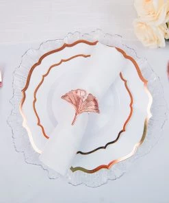 HIER_2310 4 Pack | Rose Gold Ginkgo Leaf Napkin Rings, Linen Napkin Holders - Metallic Ornate Design - Blush Linen Napkins