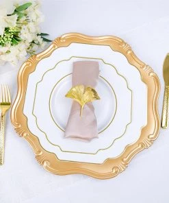 HIER_2310 4 Pack | Gold Ginkgo Leaf Napkin Rings, Linen Napkin Holders - Metallic Ornate Design