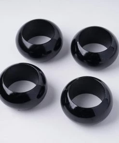 HIER_2210 Linen Napkins Pack Of 4 | Black Acrylic Napkin Rings