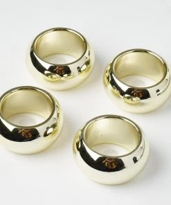 HIER_2210 Linen Napkins Pack Of 4 | Gold Acrylic Napkin Rings