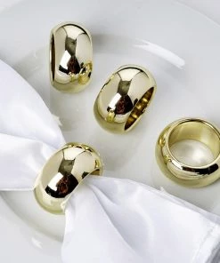 HIER_2210 Linen Napkins Pack Of 4 | Gold Acrylic Napkin Rings