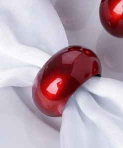 HIER_2210 Linen Napkins Pack Of 4 | Red Acrylic Napkin Rings