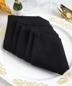 HIER_2210 Linen Napkins 10 Pack | Black Premium 250 GSM Polyester Cloth Dinner Napkins | 20"x20"