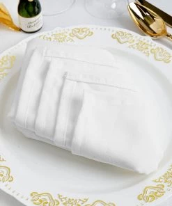 HIER_2210 Linen Napkins 10 Pack | White Premium 250 GSM Polyester Cloth Dinner Napkins | 20"x20"