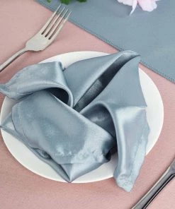 HIER_2210 5 Pack | Dusty Blue Seamless Satin Cloth Dinner Napkins, Wrinkle Resistant | 20"x20"