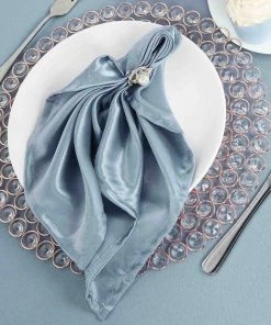 HIER_2210 5 Pack | Dusty Blue Seamless Satin Cloth Dinner Napkins, Wrinkle Resistant | 20