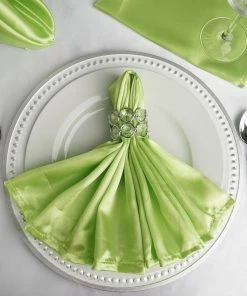 HIER_2210 5 Pack | Apple Green Seamless Satin Cloth Dinner Napkins, Wrinkle Resistant | 20"x20" Linen Napkins