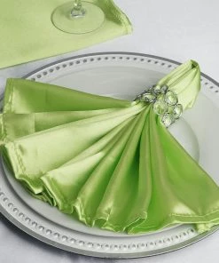 HIER_2210 5 Pack | Apple Green Seamless Satin Cloth Dinner Napkins, Wrinkle Resistant | 20"x20" Linen Napkins