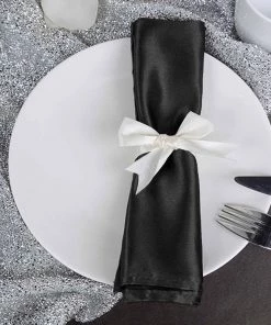 HIER_2210 5 Pack | Black Seamless Satin Cloth Dinner Napkins, Wrinkle Resistant | 20"x20"