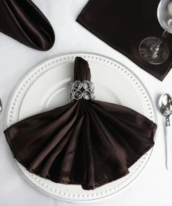 HIER_2210 5 Pack | Chocolate Seamless Satin Cloth Dinner Napkins, Wrinkle Resistant | 20"x20"