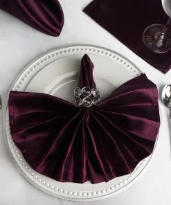 HIER_2210 5 Pack | Eggplant Seamless Satin Cloth Dinner Napkins, Wrinkle Resistant | 20"x20" Linen Napkins