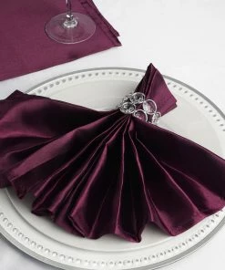 HIER_2210 5 Pack | Eggplant Seamless Satin Cloth Dinner Napkins, Wrinkle Resistant | 20"x20" Linen Napkins