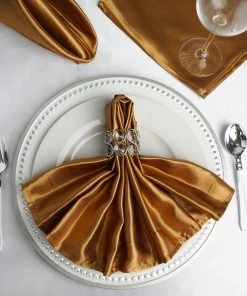 HIER_2210 5 Pack | Gold Seamless Satin Cloth Dinner Napkins, Wrinkle Resistant | 20"x20" Linen Napkins