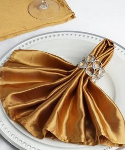 HIER_2210 5 Pack | Gold Seamless Satin Cloth Dinner Napkins, Wrinkle Resistant | 20"x20" Linen Napkins