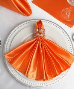 HIER_2210 5 Pack | Orange Seamless Satin Cloth Dinner Napkins, Wrinkle Resistant | 20"x20" Linen Napkins