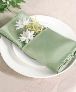 HIER_2210 5 Pack | Sage Green Seamless Satin Cloth Dinner Napkins, Wrinkle Resistant | 20"x20"