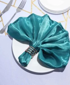 HIER_2210 5 Pack | Peacock Teal Seamless Satin Cloth Dinner Napkins, Wrinkle Resistant | 20"x20"