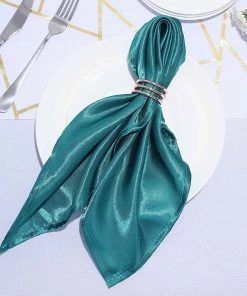 HIER_2210 5 Pack | Peacock Teal Seamless Satin Cloth Dinner Napkins, Wrinkle Resistant | 20"x20"