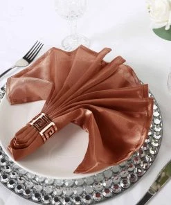 HIER_2210 5 Pack | Terracotta Seamless Satin Cloth Dinner Napkins, Wrinkle Resistant | 20"x20" Linen Napkins