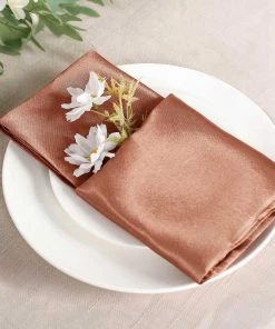 HIER_2210 5 Pack | Terracotta Seamless Satin Cloth Dinner Napkins, Wrinkle Resistant | 20"x20" Linen Napkins