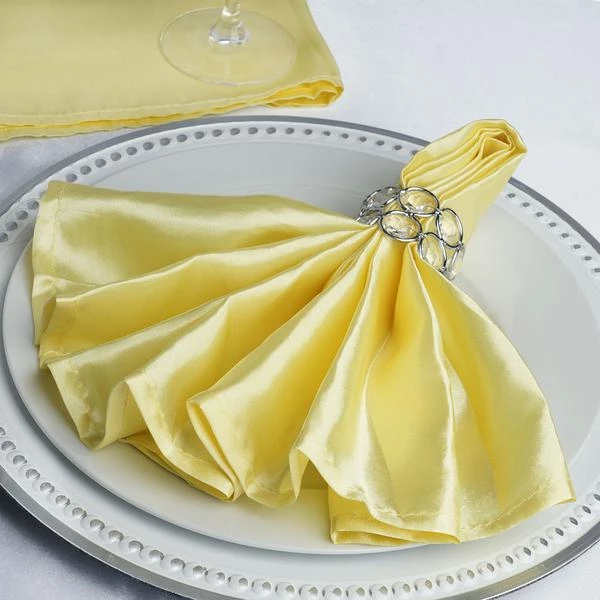 HIER_2210 5 Pack | Yellow Seamless Satin Cloth Dinner Napkins, Wrinkle Resistant | 20"x20" Linen Napkins 2 HIER_2210 5 Pack | Yellow Seamless Satin Cloth Dinner Napkins, Wrinkle Resistant | 20"x20" Linen Napkins
