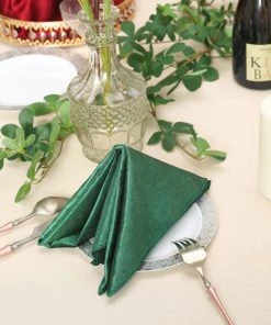 HIER_2210 5 Pack | Hunter Emerald Green Premium Sheen Finish Velvet Cloth Dinner Napkins - 20"x20" Linen Napkins