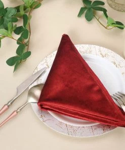 HIER_2210 5 Pack | Burgundy Premium Sheen Finish Velvet Cloth Dinner Napkins - 20