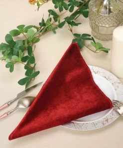 HIER_2210 5 Pack | Burgundy Premium Sheen Finish Velvet Cloth Dinner Napkins - 20