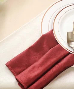 HIER_2210 5 Pack | Burgundy Premium Sheen Finish Velvet Cloth Dinner Napkins - 20