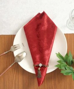 HIER_2210 5 Pack | Burgundy Premium Sheen Finish Velvet Cloth Dinner Napkins - 20