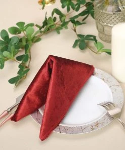 HIER_2210 5 Pack | Burgundy Premium Sheen Finish Velvet Cloth Dinner Napkins - 20"x20" Linen Napkins