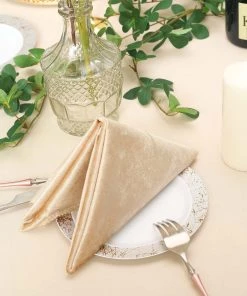 HIER_2210 5 Pack | Champagne Premium Sheen Finish Velvet Cloth Dinner Napkins - 20"x20" Linen Napkins