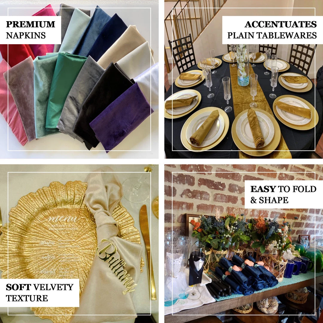 HIER_2210 5 Pack | Mauve Premium Sheen Finish Velvet Cloth Dinner Napkins - 20"x20" Linen Napkins 4 HIER_2210 5 Pack | Mauve Premium Sheen Finish Velvet Cloth Dinner Napkins - 20"x20" Linen Napkins