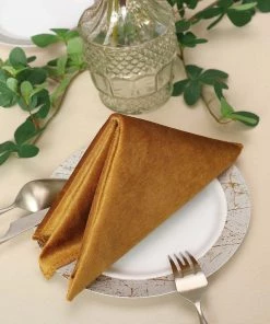 HIER_2210 5 Pack | Gold Premium Sheen Finish Velvet Cloth Dinner Napkins - 20"x20"