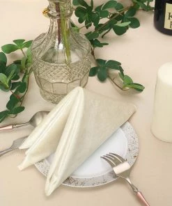 HIER_2210 5 Pack | Ivory Premium Sheen Finish Velvet Cloth Dinner Napkins - 20"x20" Linen Napkins