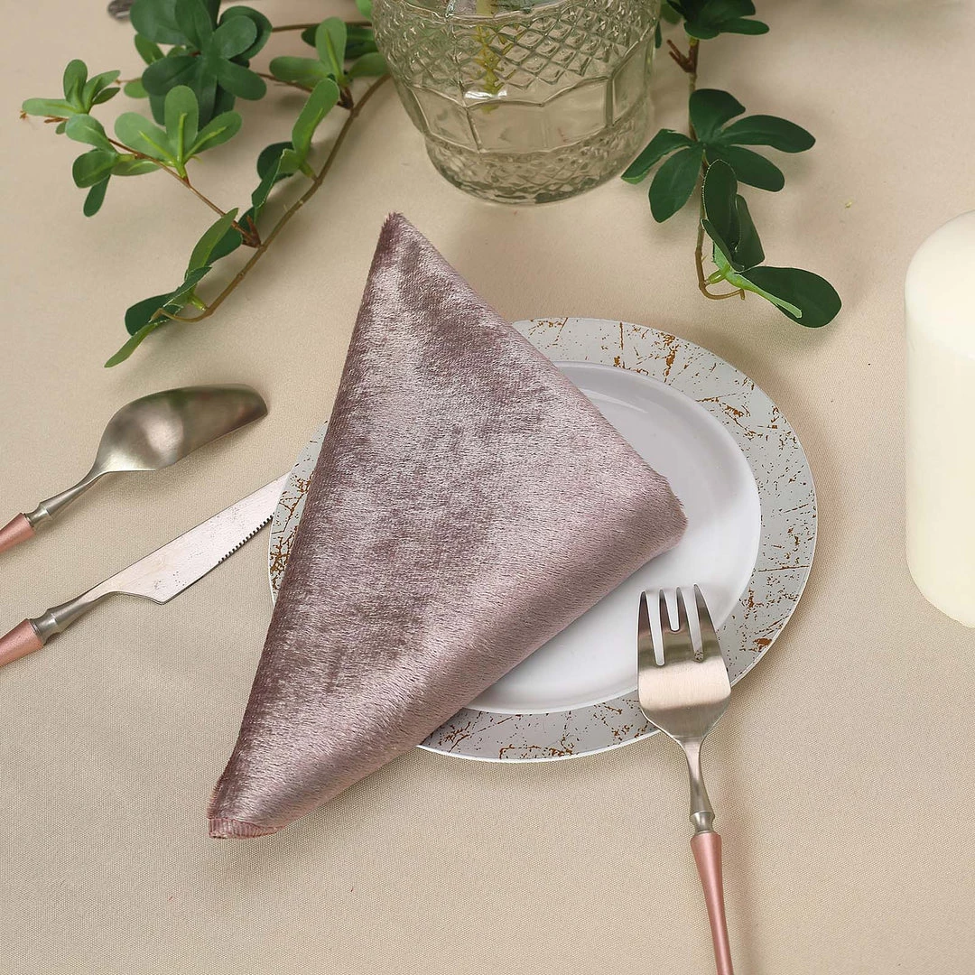 HIER_2210 5 Pack | Mauve Premium Sheen Finish Velvet Cloth Dinner Napkins - 20"x20" Linen Napkins 7 HIER_2210 5 Pack | Mauve Premium Sheen Finish Velvet Cloth Dinner Napkins - 20"x20" Linen Napkins