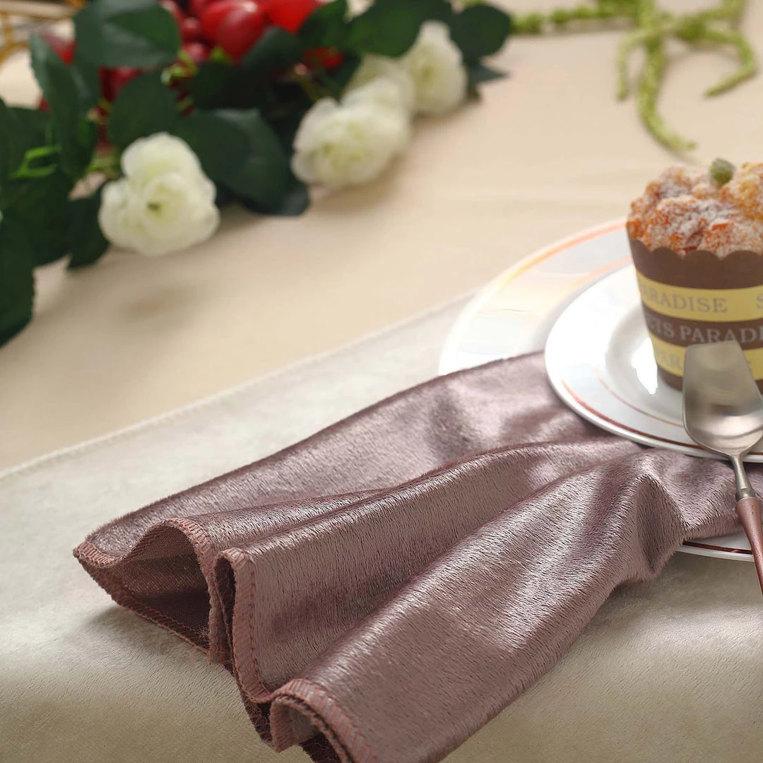 HIER_2210 5 Pack | Mauve Premium Sheen Finish Velvet Cloth Dinner Napkins - 20"x20" Linen Napkins 9 HIER_2210 5 Pack | Mauve Premium Sheen Finish Velvet Cloth Dinner Napkins - 20"x20" Linen Napkins