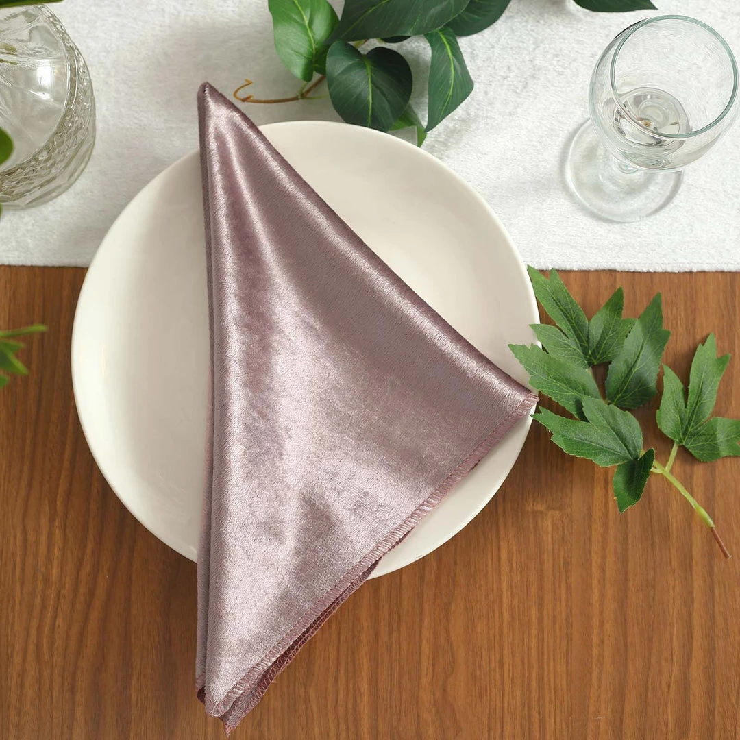 HIER_2210 5 Pack | Mauve Premium Sheen Finish Velvet Cloth Dinner Napkins - 20"x20" Linen Napkins 11 HIER_2210 5 Pack | Mauve Premium Sheen Finish Velvet Cloth Dinner Napkins - 20"x20" Linen Napkins