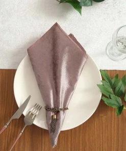 HIER_2210 5 Pack | Mauve Premium Sheen Finish Velvet Cloth Dinner Napkins - 20"x20" Linen Napkins
