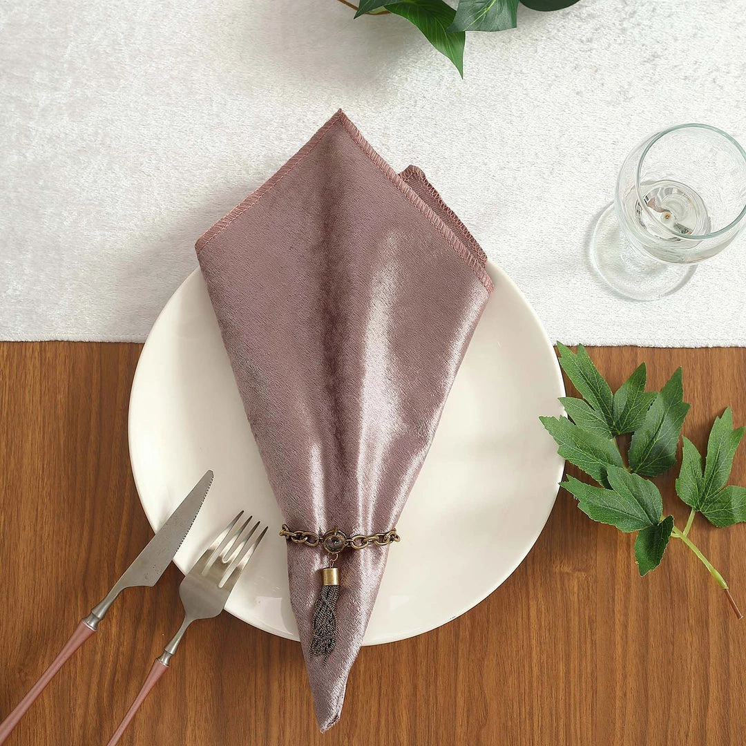 HIER_2210 5 Pack | Mauve Premium Sheen Finish Velvet Cloth Dinner Napkins - 20"x20" Linen Napkins 2 HIER_2210 5 Pack | Mauve Premium Sheen Finish Velvet Cloth Dinner Napkins - 20"x20" Linen Napkins