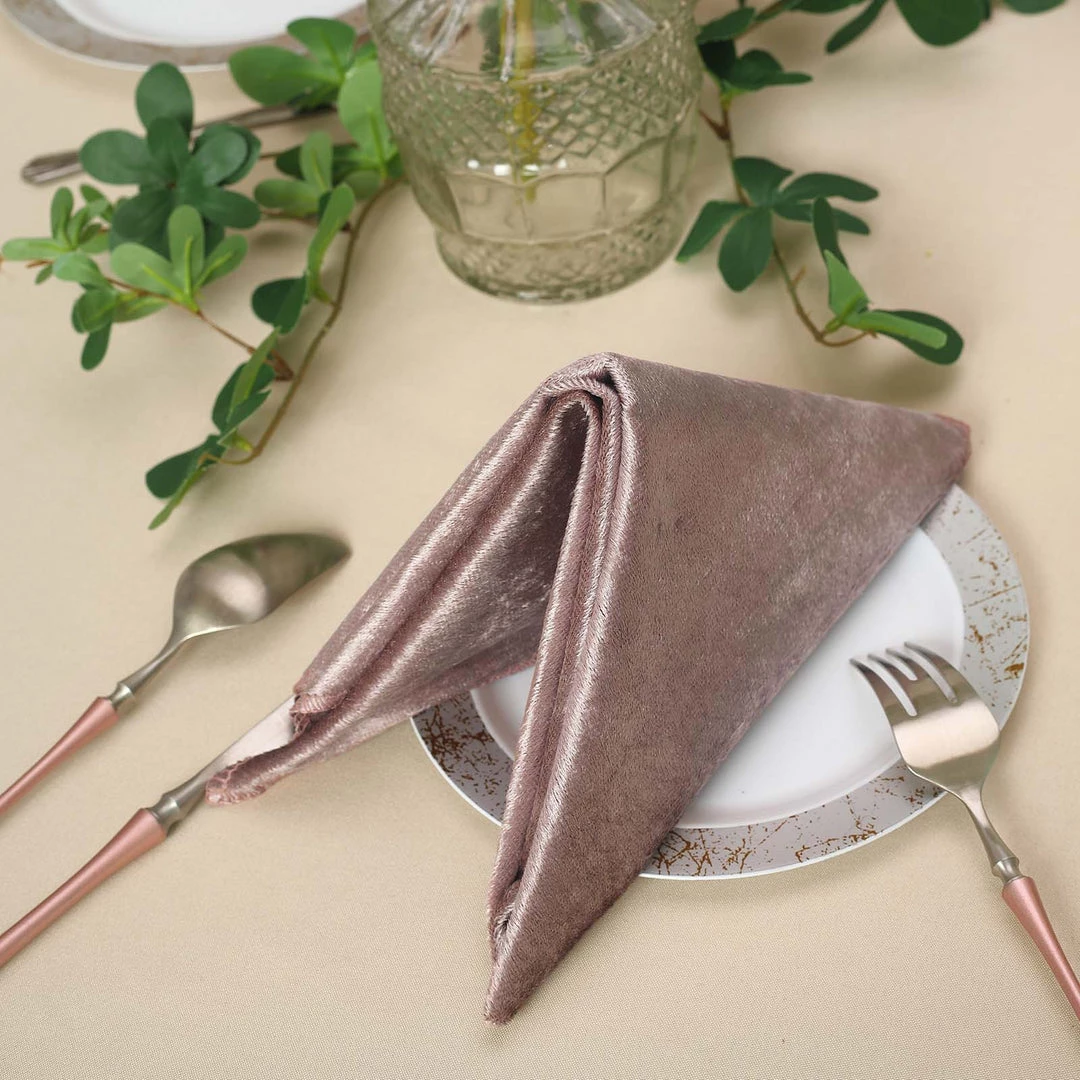 HIER_2210 5 Pack | Mauve Premium Sheen Finish Velvet Cloth Dinner Napkins - 20"x20" Linen Napkins 1 HIER_2210 5 Pack | Mauve Premium Sheen Finish Velvet Cloth Dinner Napkins - 20"x20" Linen Napkins