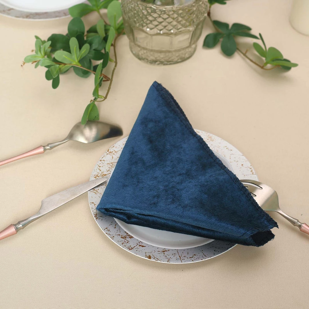 HIER_2210 5 Pack | Navy Blue Premium Sheen Finish Velvet Cloth Dinner Napkins - 20"x20" Linen Napkins 2 HIER_2210 5 Pack | Navy Blue Premium Sheen Finish Velvet Cloth Dinner Napkins - 20"x20" Linen Napkins