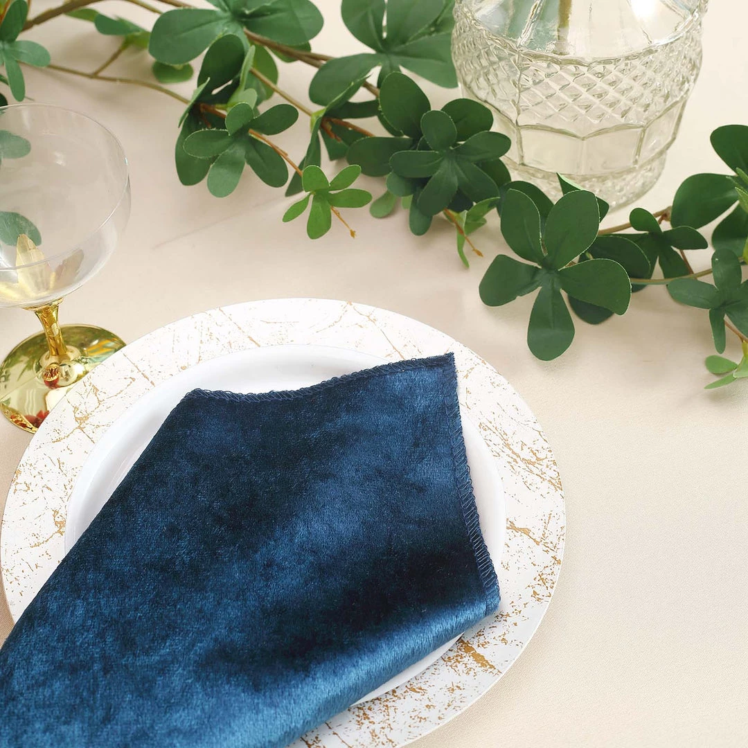 HIER_2210 5 Pack | Navy Blue Premium Sheen Finish Velvet Cloth Dinner Napkins - 20"x20" Linen Napkins 9 HIER_2210 5 Pack | Navy Blue Premium Sheen Finish Velvet Cloth Dinner Napkins - 20"x20" Linen Napkins