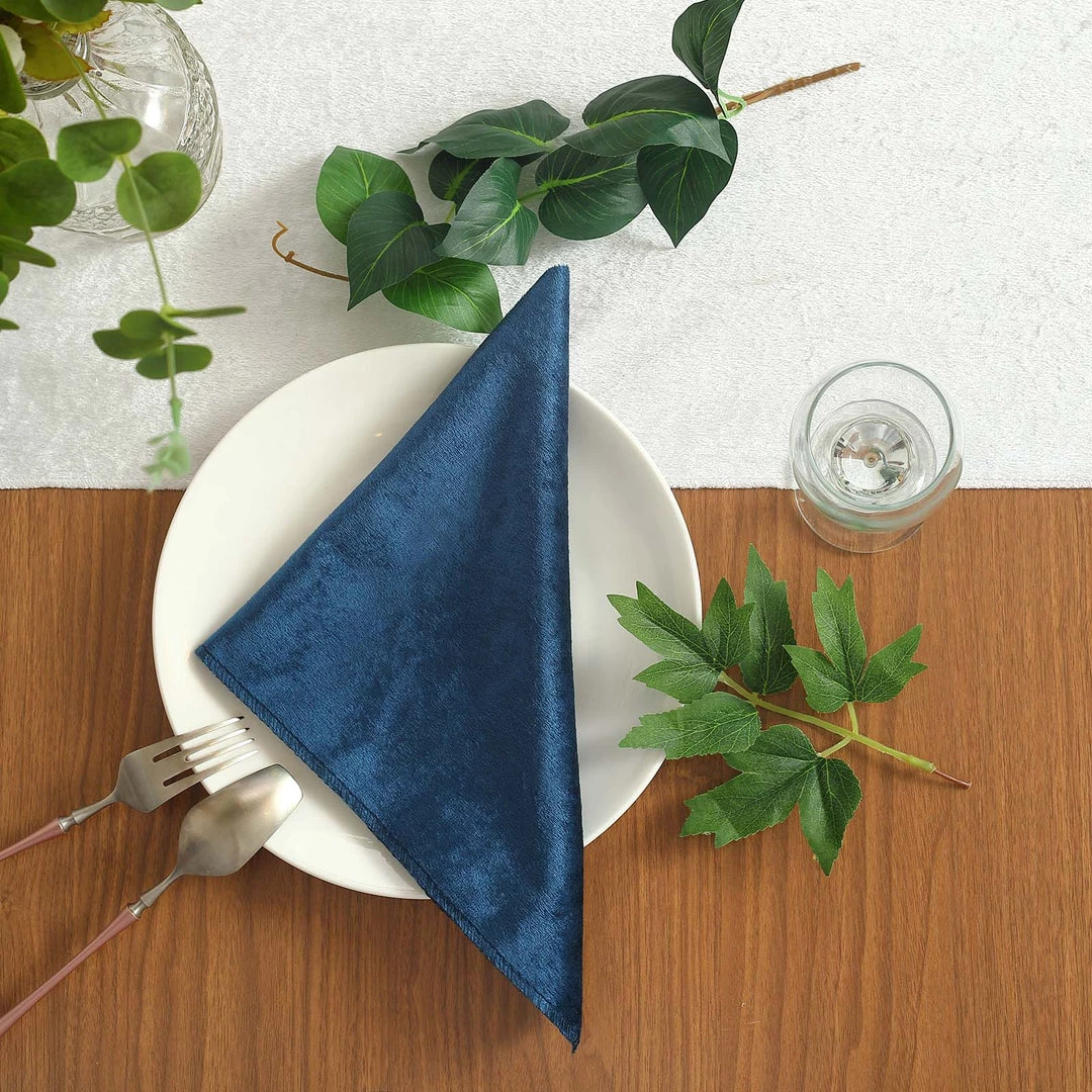 HIER_2210 5 Pack | Navy Blue Premium Sheen Finish Velvet Cloth Dinner Napkins - 20"x20" Linen Napkins 12 HIER_2210 5 Pack | Navy Blue Premium Sheen Finish Velvet Cloth Dinner Napkins - 20"x20" Linen Napkins