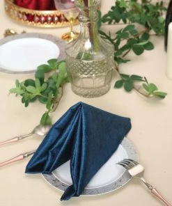 HIER_2210 5 Pack | Navy Blue Premium Sheen Finish Velvet Cloth Dinner Napkins - 20"x20" Linen Napkins